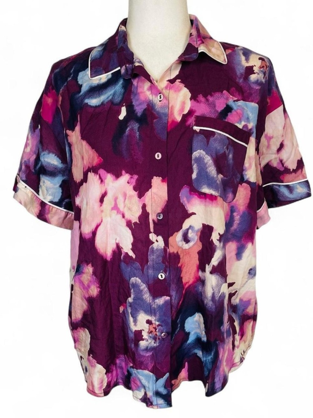 Stars Above Size Large L Button Down Pajama Top Shirt 100% Lyocell Purple Pink